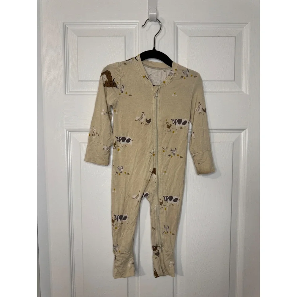 Willow + Co Farm Animal Bamboo Viscose Footie Sleeper 12-18M Tan